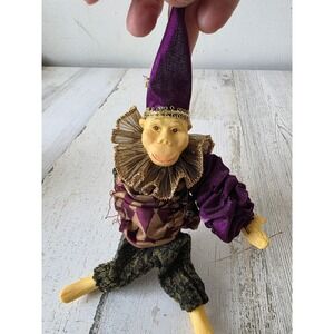 Vintage mark roberts monkey jester Victorian ornament Xmas tree purple shabby